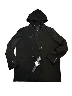 MINA SELF Black Hooded Double Breasted Blazer Jacket Plus Size 2XL NWT